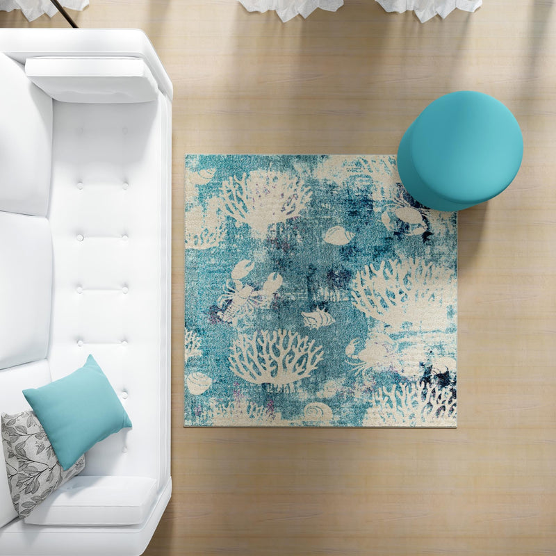 Sorrento Shores Collection Area Rug - Vico Square Light Blue lifestyle 99