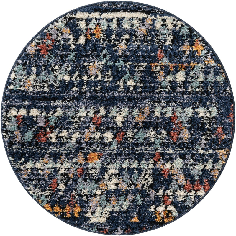 Tangier Treasures Collection Area Rug - Marrakech Round Navy Blue lifestyle 50