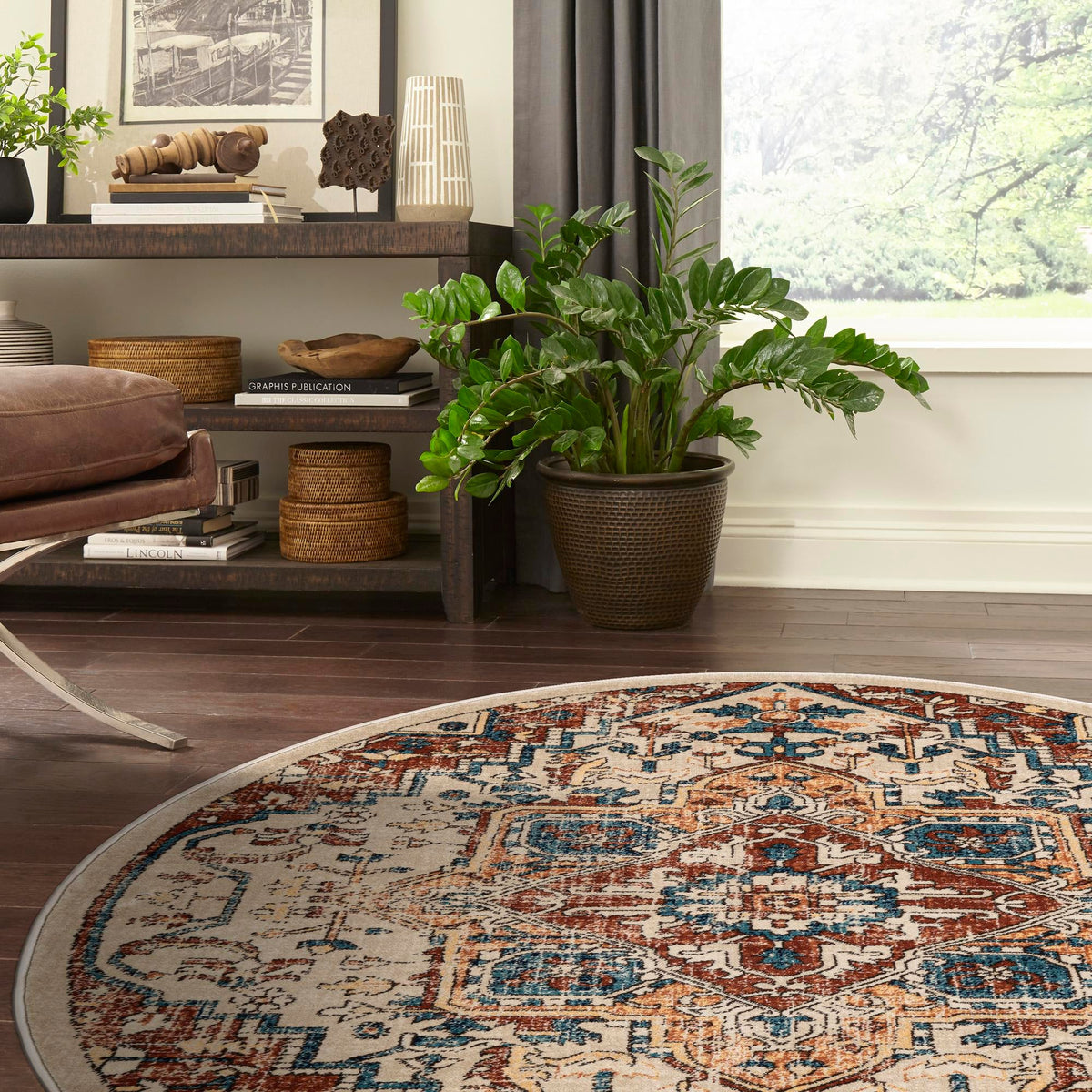 Copenhagen Dahlia Collection Area Rug - Bispebjerg Round Beige lifestyle 56