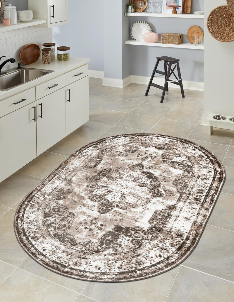 Riviera Elegance Collection Area Rug - Menton (Light Brown) Oval Light Brown lifestyle 7