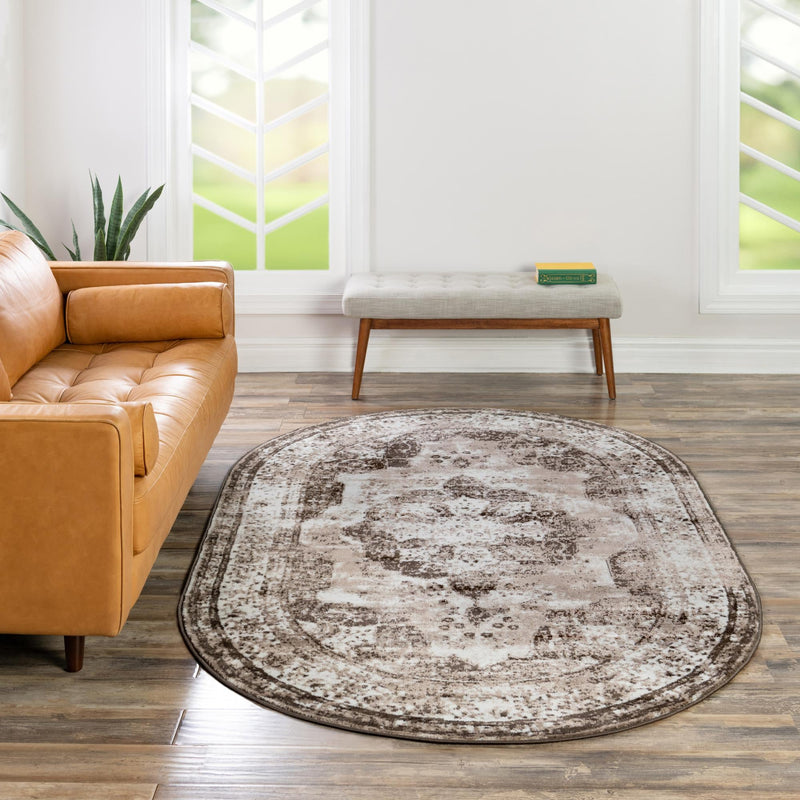 Riviera Elegance Collection Area Rug - Menton (Light Brown) Oval Light Brown lifestyle 43