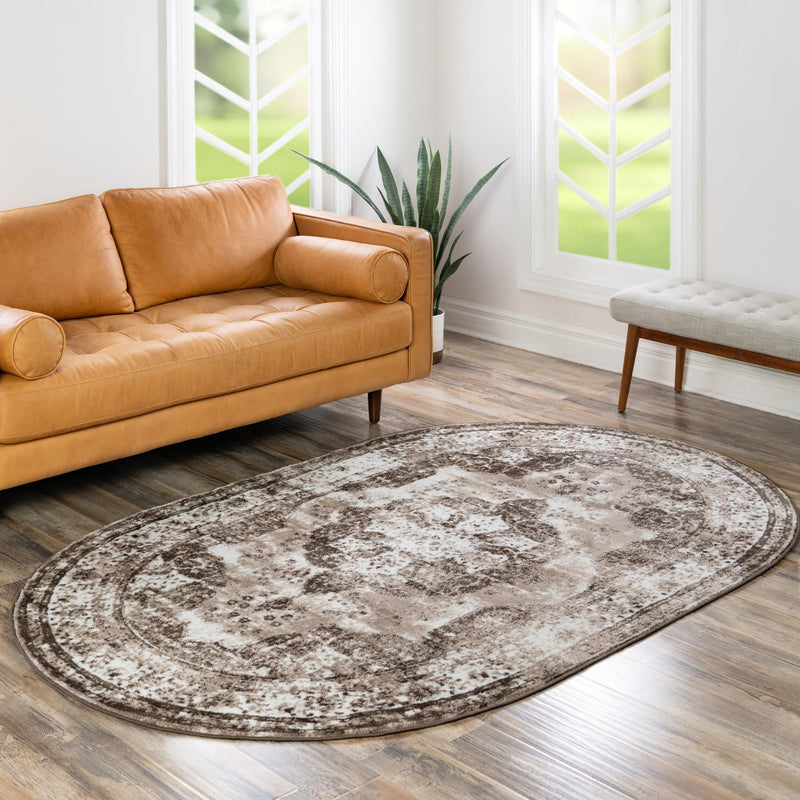 Riviera Elegance Collection Area Rug - Menton (Light Brown) Oval Light Brown lifestyle 44