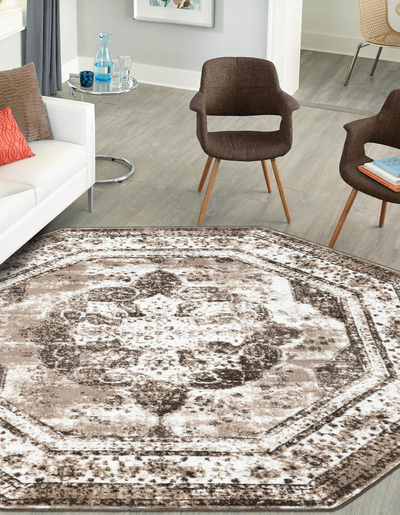 Riviera Elegance Collection Area Rug - Menton (Light Brown) Octagon Light Brown lifestyle 0