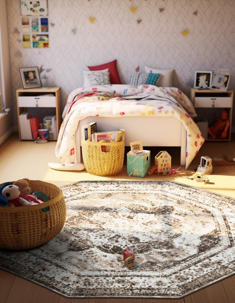 Riviera Elegance Collection Area Rug - Menton (Light Brown) Octagon Light Brown lifestyle 7