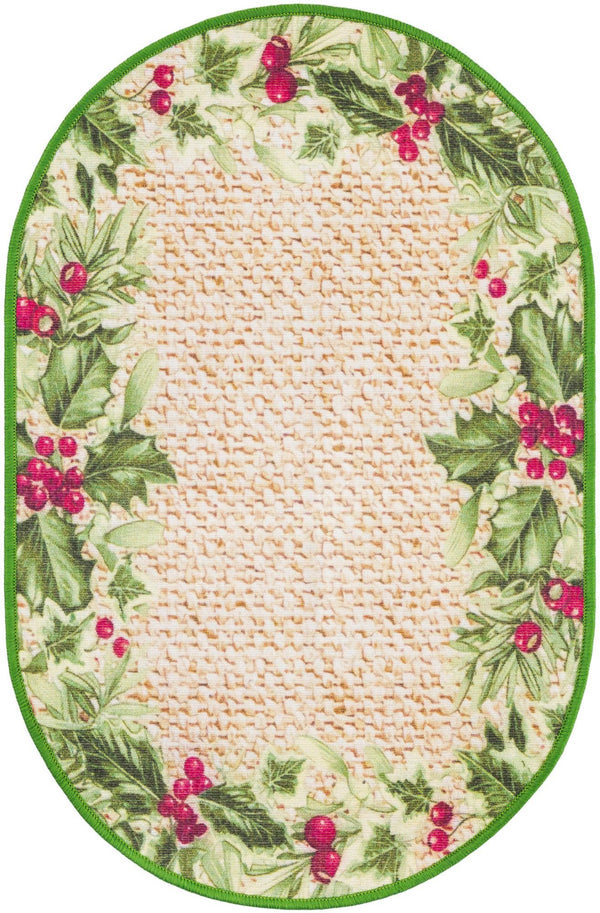 Belizean Tropics Outdoor Rugs Collection Area Rug - Ambergris Oval Beige and Green lifestyle 20