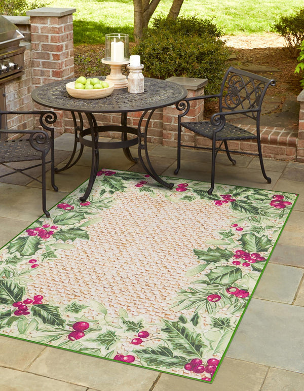 Belizean Tropics Outdoor Rugs Collection Area Rug - Ambergris Rectangle Beige and Green lifestyle 2