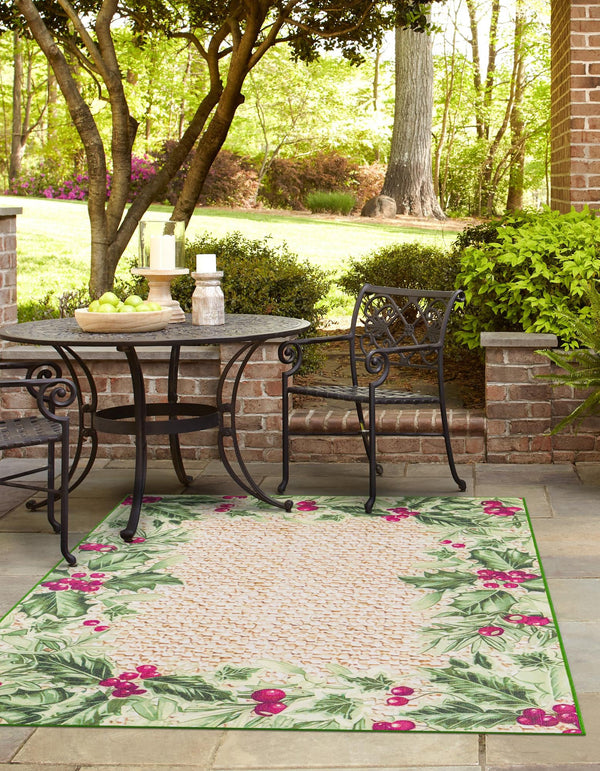 Belizean Tropics Outdoor Rugs Collection Area Rug - Ambergris Rectangle Beige and Green lifestyle 3