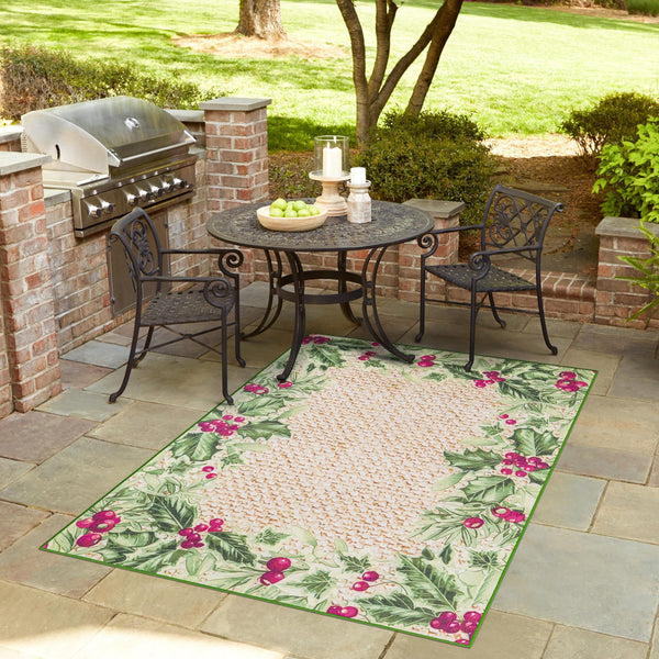 Belizean Tropics Outdoor Rugs Collection Area Rug - Ambergris Rectangle Beige and Green lifestyle 15