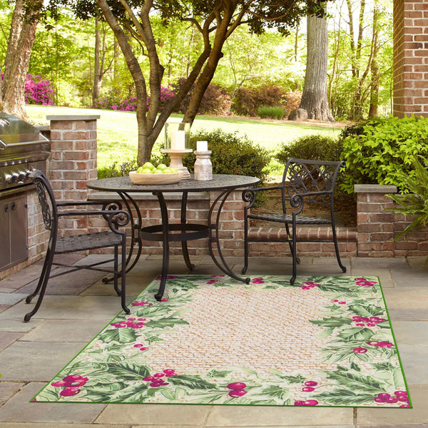 Belizean Tropics Outdoor Rugs Collection Area Rug - Ambergris Rectangle Beige and Green lifestyle 16
