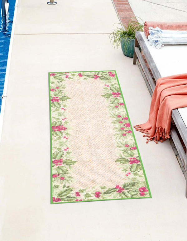 Belizean Tropics Outdoor Rugs Collection Area Rug - Ambergris Runner Beige and Green lifestyle 22