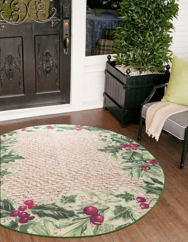 Belizean Tropics Outdoor Rugs Collection Area Rug - Ambergris Round Beige and Green lifestyle 21