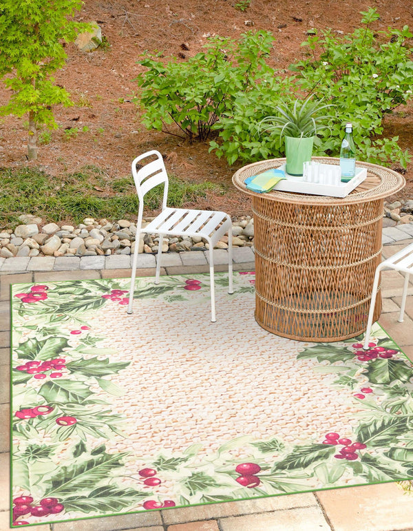 Belizean Tropics Outdoor Rugs Collection Area Rug - Ambergris Square Beige and Green lifestyle 23