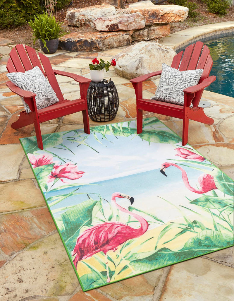 Belizean Tropics Outdoor Rugs Collection Area Rug - Placencia Rectangle Blue and Green lifestyle 2