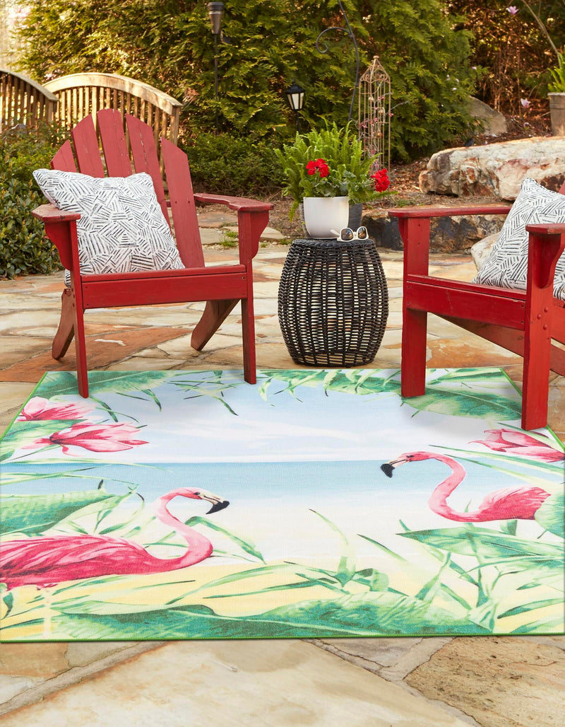Belizean Tropics Outdoor Rugs Collection Area Rug - Placencia Rectangle Blue and Green lifestyle 3