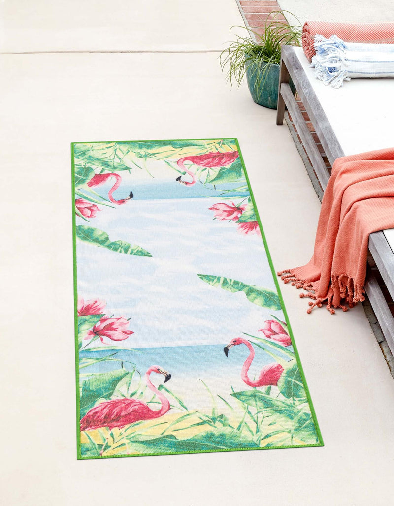 Belizean Tropics Outdoor Rugs Collection Area Rug - Placencia Runner Blue and Green lifestyle 25