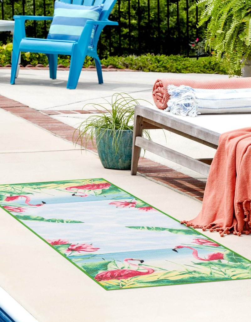 Belizean Tropics Outdoor Rugs Collection Area Rug - Placencia Runner Blue and Green lifestyle 29