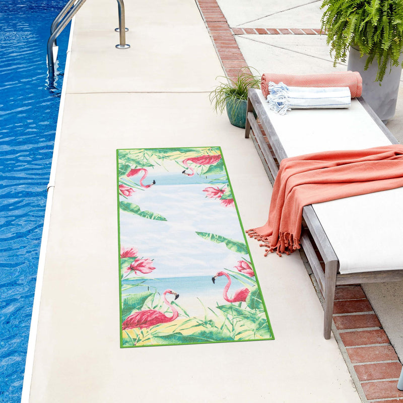 Belizean Tropics Outdoor Rugs Collection Area Rug - Placencia Runner Blue and Green lifestyle 82