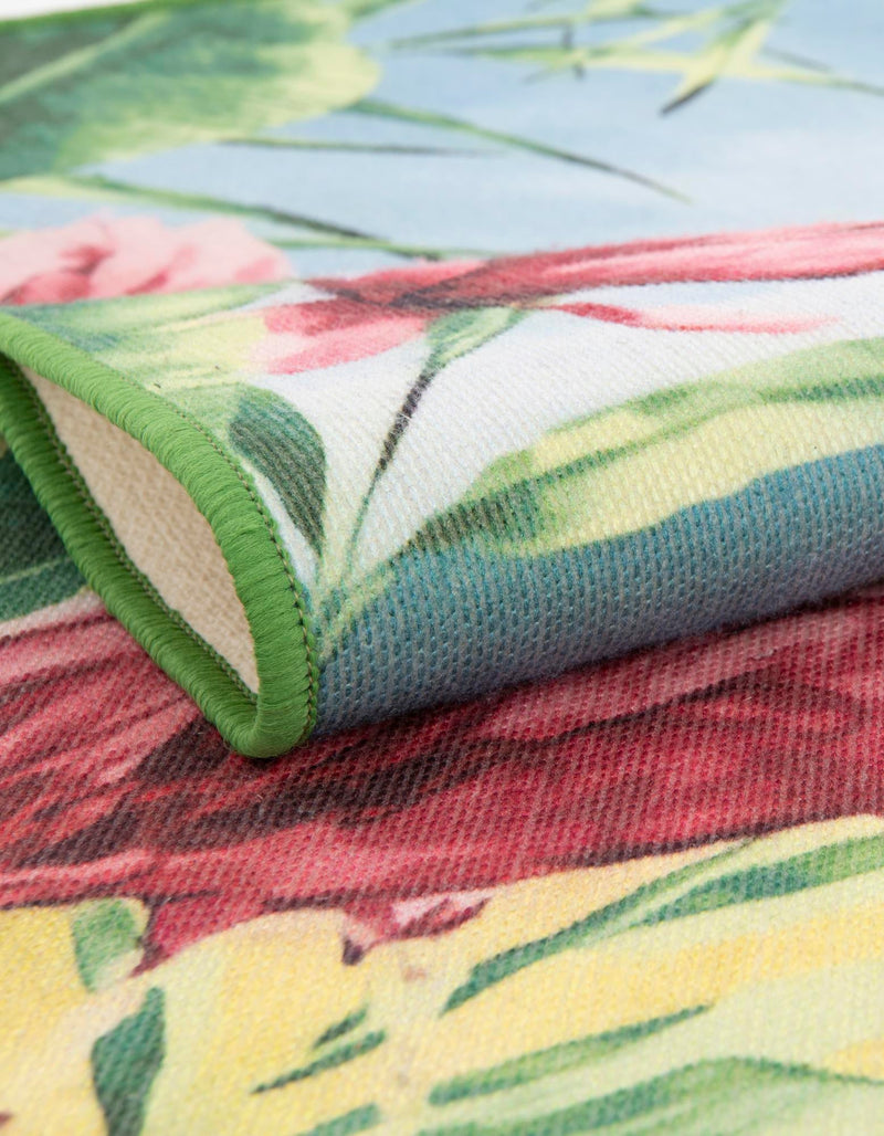 Belizean Tropics Outdoor Rugs Collection Area Rug - Placencia Round Blue and Green lifestyle 45