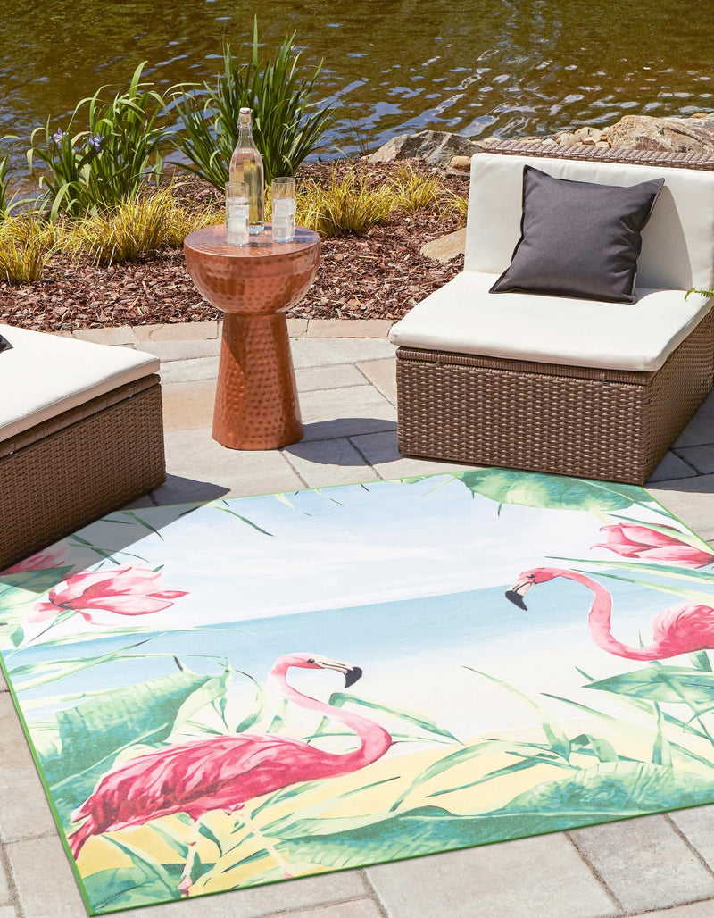 Belizean Tropics Outdoor Rugs Collection Area Rug - Placencia Square Blue and Green lifestyle 26