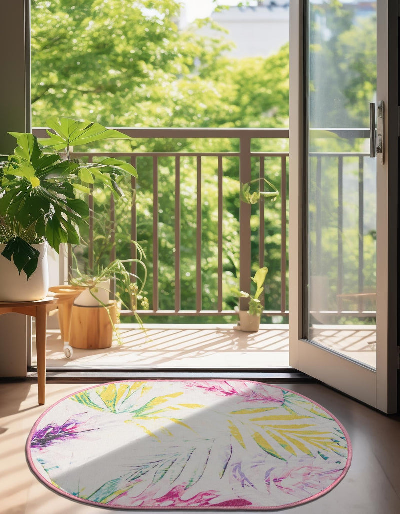 Belizean Tropics Outdoor Rugs Collection Area Rug - Hopkins Oval Ivory lifestyle 24