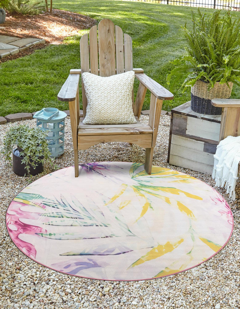 Belizean Tropics Outdoor Rugs Collection Area Rug - Hopkins Round Ivory lifestyle 21