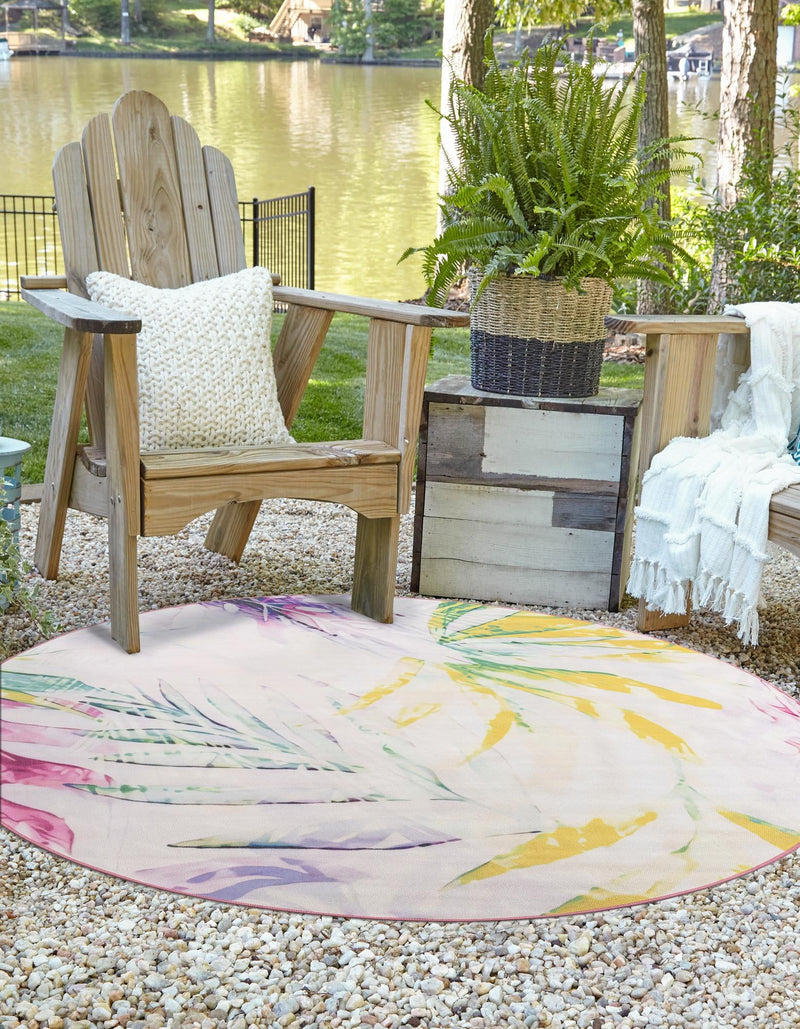 Belizean Tropics Outdoor Rugs Collection Area Rug - Hopkins Round Ivory lifestyle 25