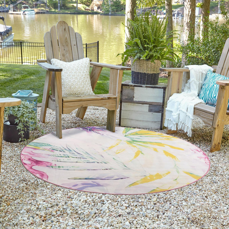 Belizean Tropics Outdoor Rugs Collection Area Rug - Hopkins Round Ivory lifestyle 81
