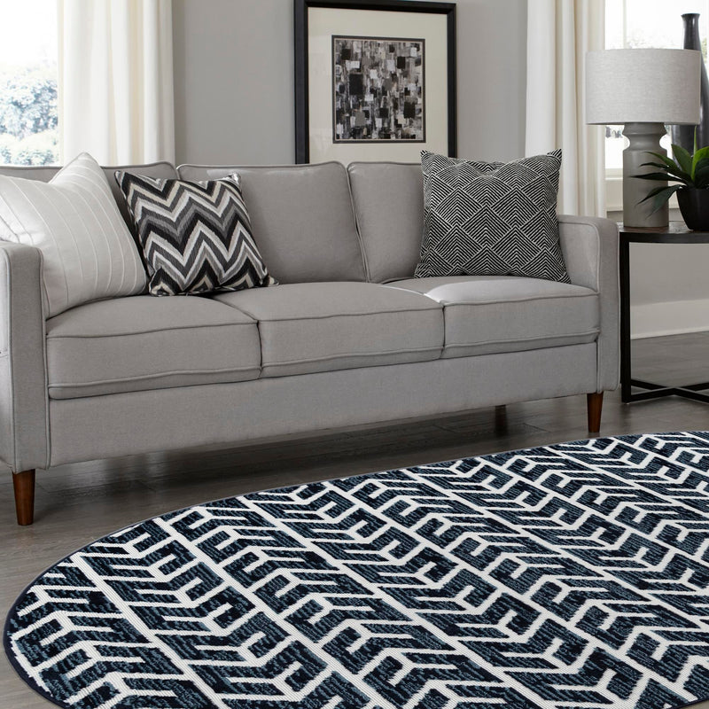 Catalina Cove Outdoor Collection Area Rug - Newport Oval Navy Blue lifestyle 80