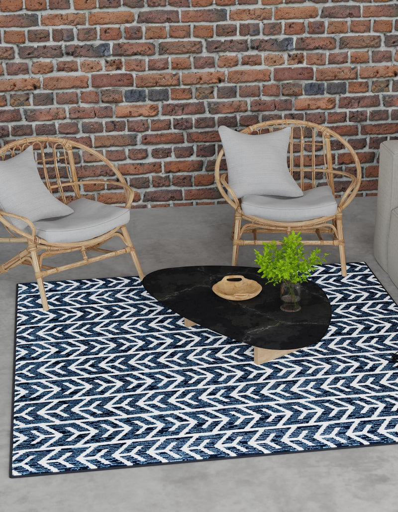 Catalina Cove Outdoor Collection Area Rug - Newport Square Navy Blue lifestyle 26