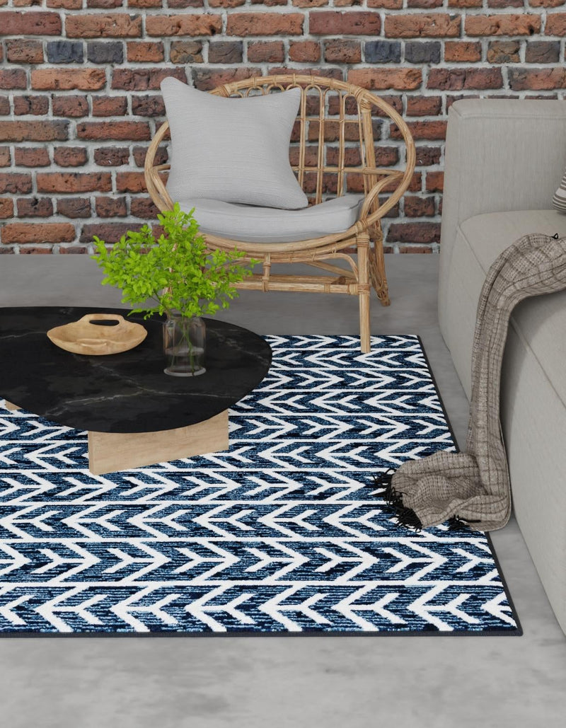Catalina Cove Outdoor Collection Area Rug - Newport Square Navy Blue lifestyle 34