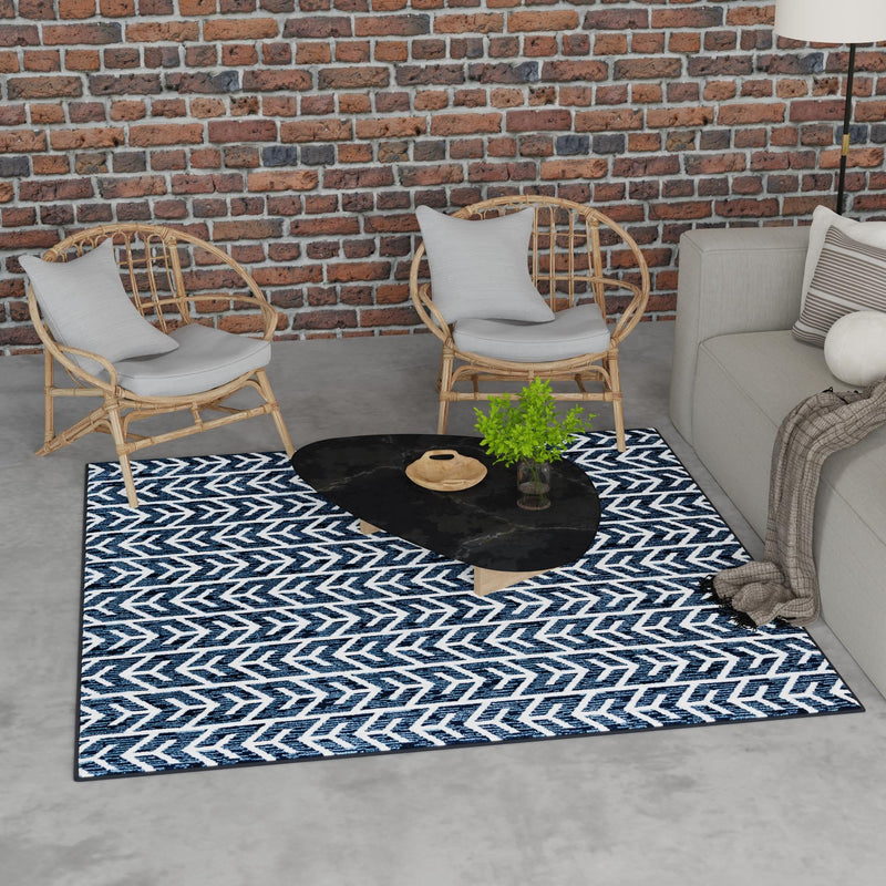 Catalina Cove Outdoor Collection Area Rug - Newport Square Navy Blue lifestyle 77