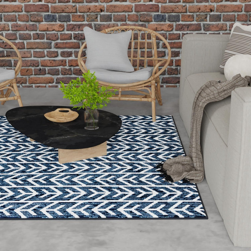 Catalina Cove Outdoor Collection Area Rug - Newport Square Navy Blue lifestyle 81
