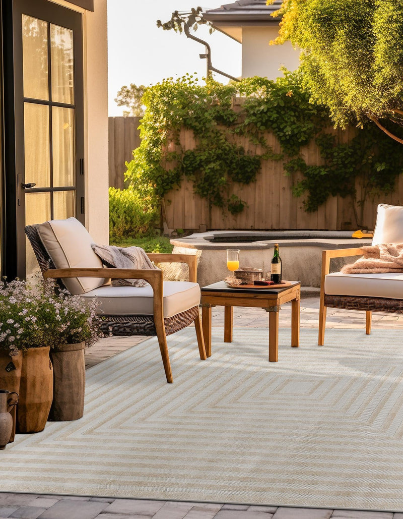 Catalina Cove Outdoor Collection Area Rug - Avalon Square Beige lifestyle 70