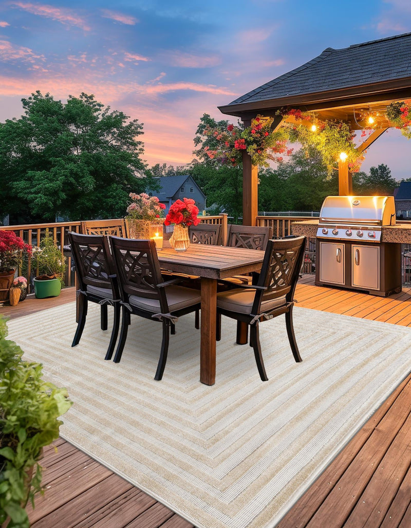 Catalina Cove Outdoor Collection Area Rug - Avalon Square Beige lifestyle 78