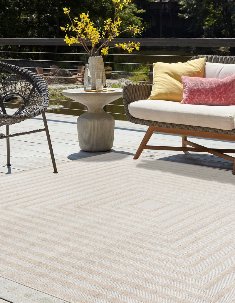Catalina Cove Outdoor Collection Area Rug - Avalon Square Beige lifestyle 86
