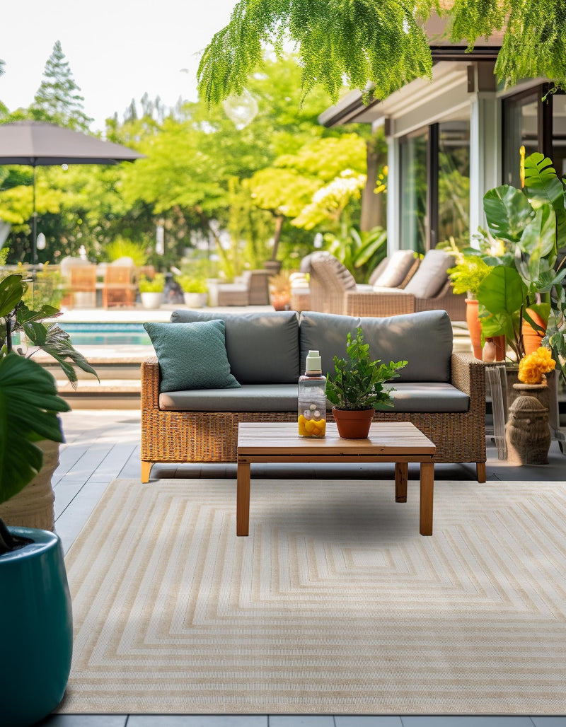 Catalina Cove Outdoor Collection Area Rug - Avalon Square Beige lifestyle 93