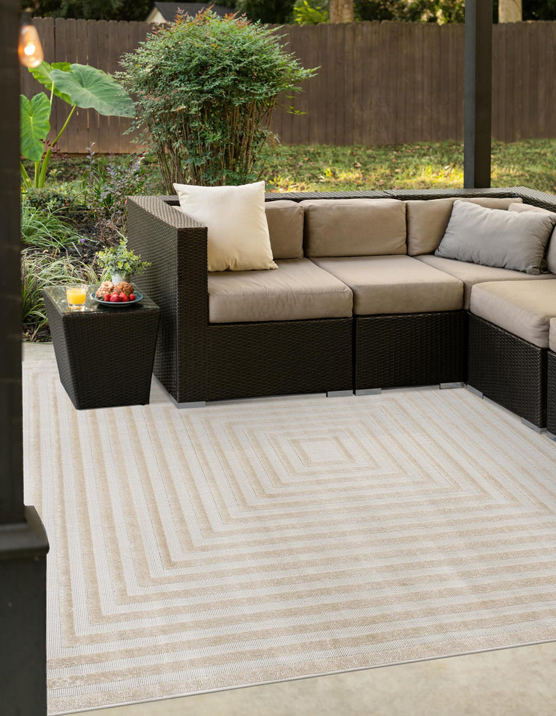 Catalina Cove Outdoor Collection Area Rug - Avalon Square Beige lifestyle 101