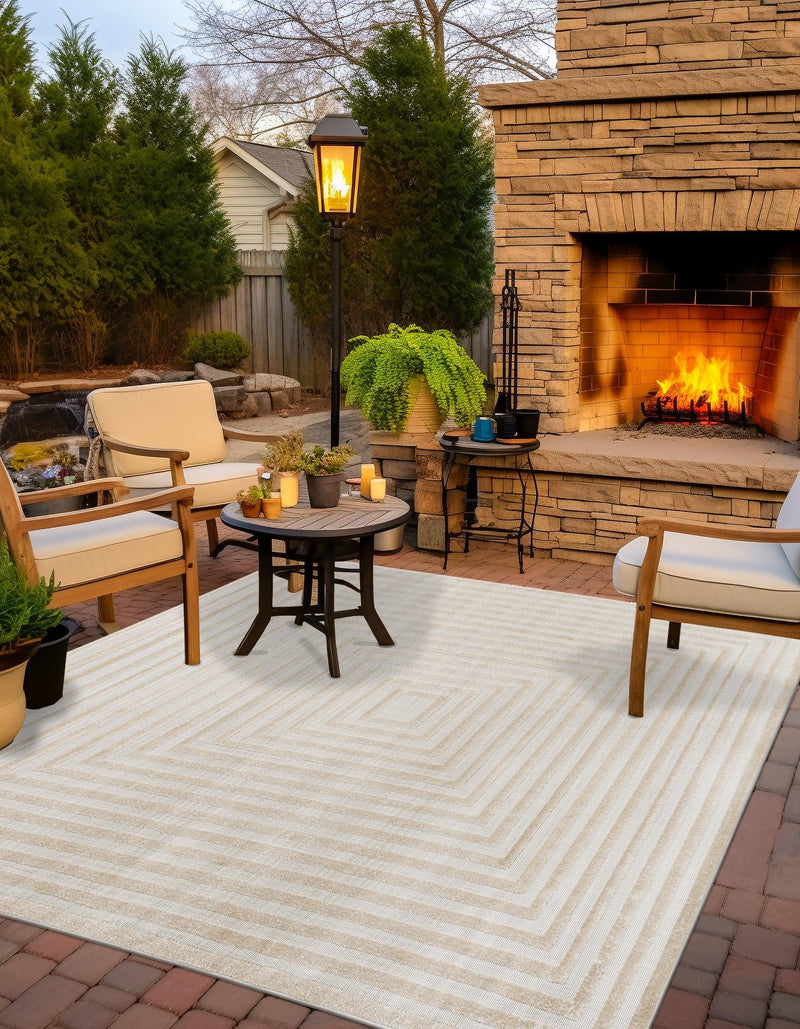 Catalina Cove Outdoor Collection Area Rug - Avalon Square Beige lifestyle 109