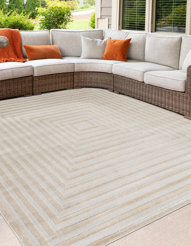 Catalina Cove Outdoor Collection Area Rug - Avalon Square Beige lifestyle 117