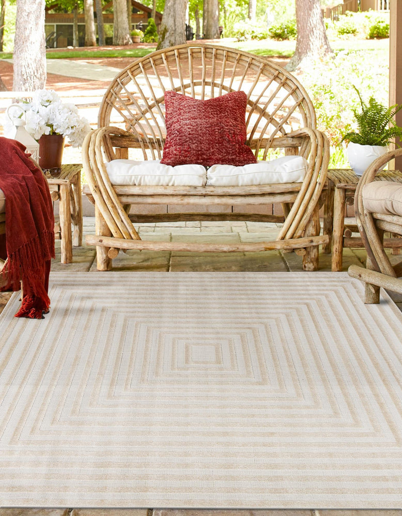 Catalina Cove Outdoor Collection Area Rug - Avalon Square Beige lifestyle 124