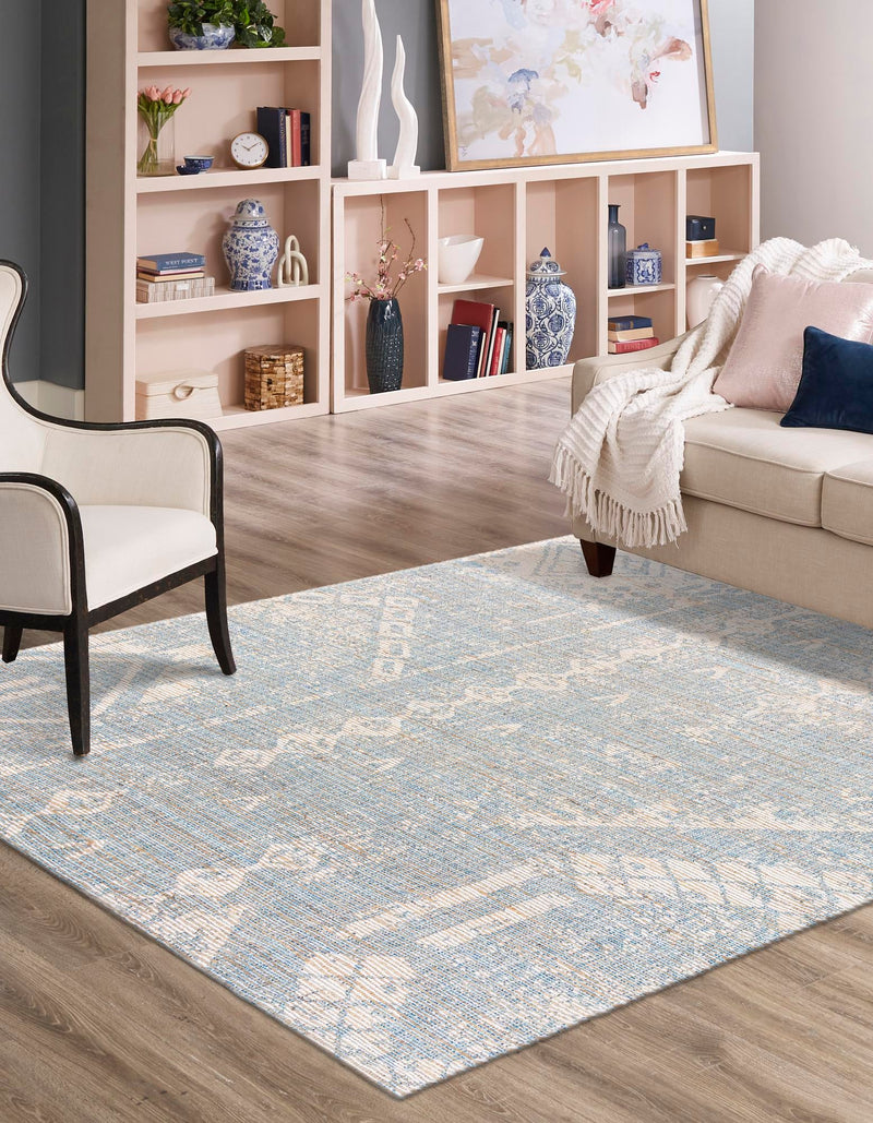 Desert Weave Jute Collection Area Rug - Kalahari Square Antique Blue lifestyle 27