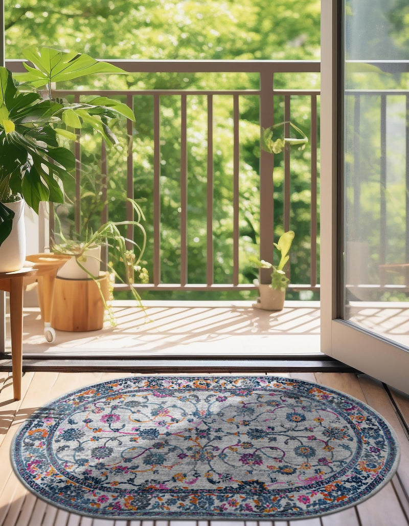 Prague Tapestry Collection Area Rug - Vysehrad Oval Ivory lifestyle 35