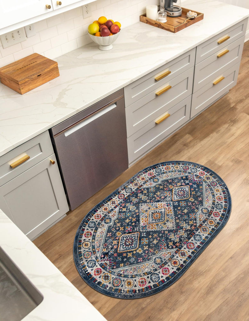 Prague Tapestry Collection Area Rug - Sumava Oval Blue lifestyle 39