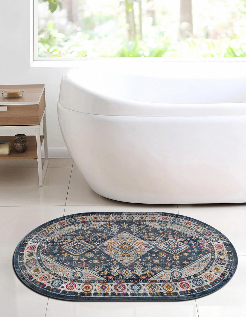 Prague Tapestry Collection Area Rug - Sumava Oval Blue lifestyle 43