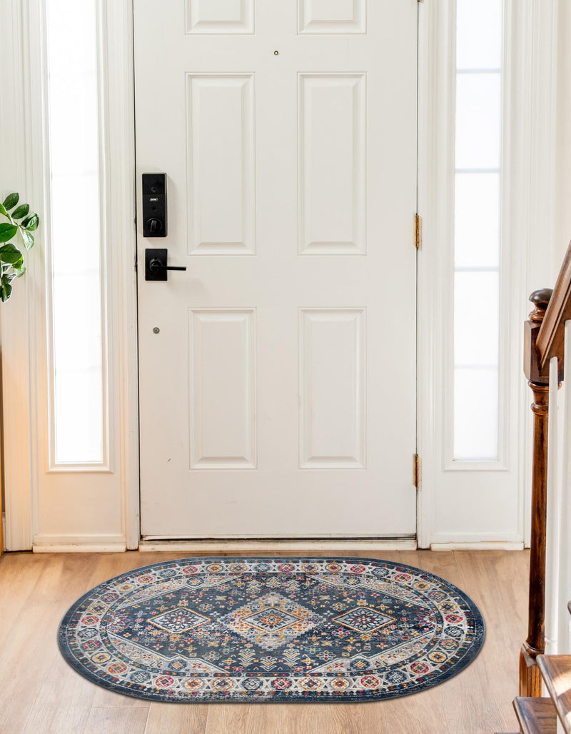 Prague Tapestry Collection Area Rug - Sumava Oval Blue lifestyle 47