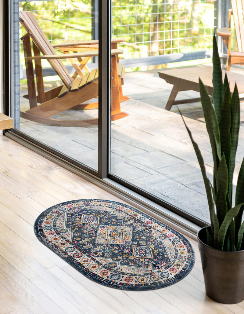 Prague Tapestry Collection Area Rug - Sumava Oval Blue lifestyle 55