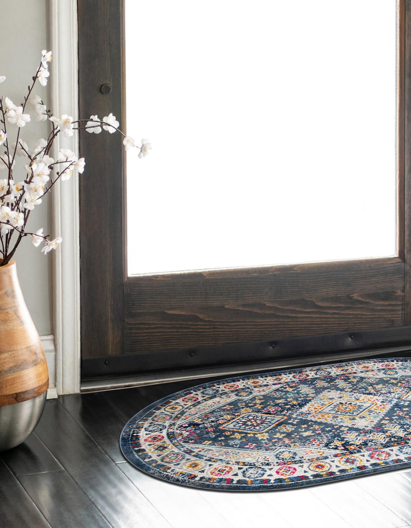 Prague Tapestry Collection Area Rug - Sumava Oval Blue lifestyle 59