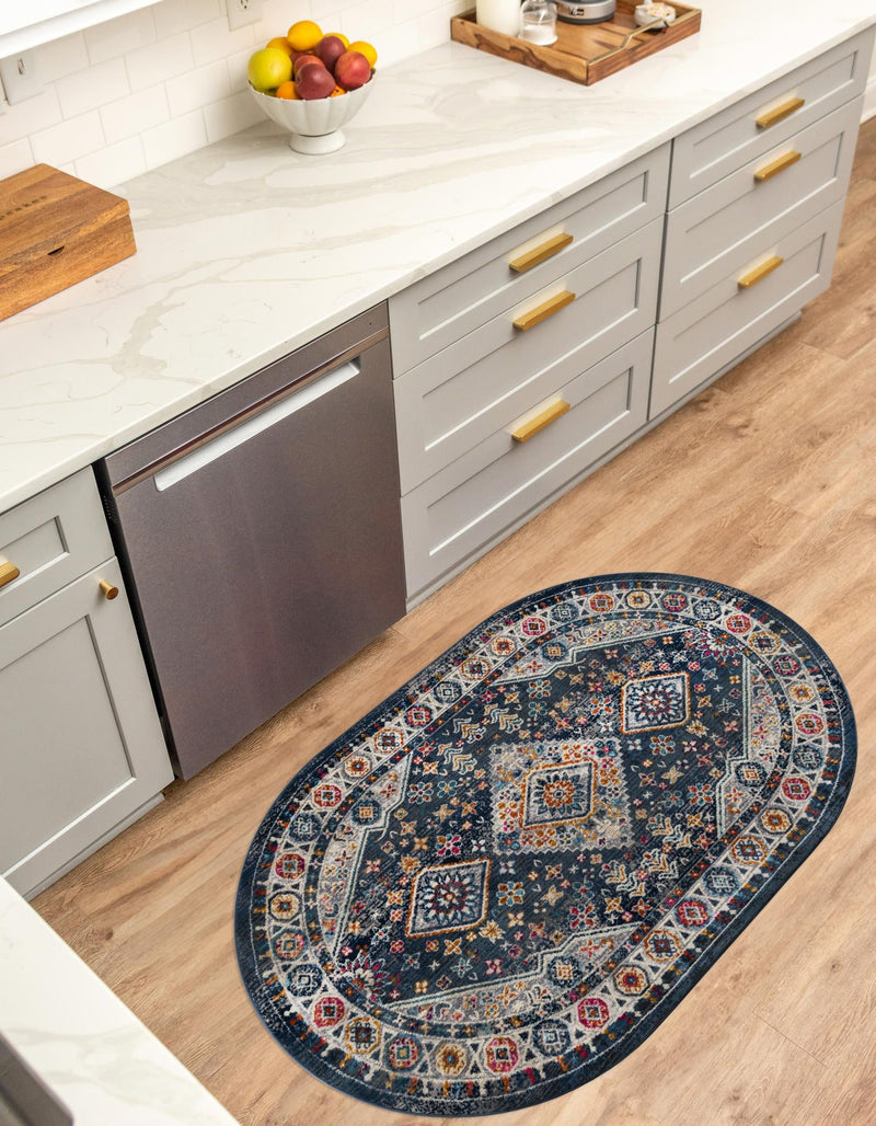 Prague Tapestry Collection Area Rug - Sumava Oval Blue lifestyle 63