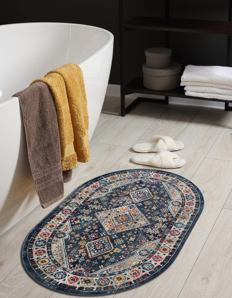 Prague Tapestry Collection Area Rug - Sumava Oval Blue lifestyle 66
