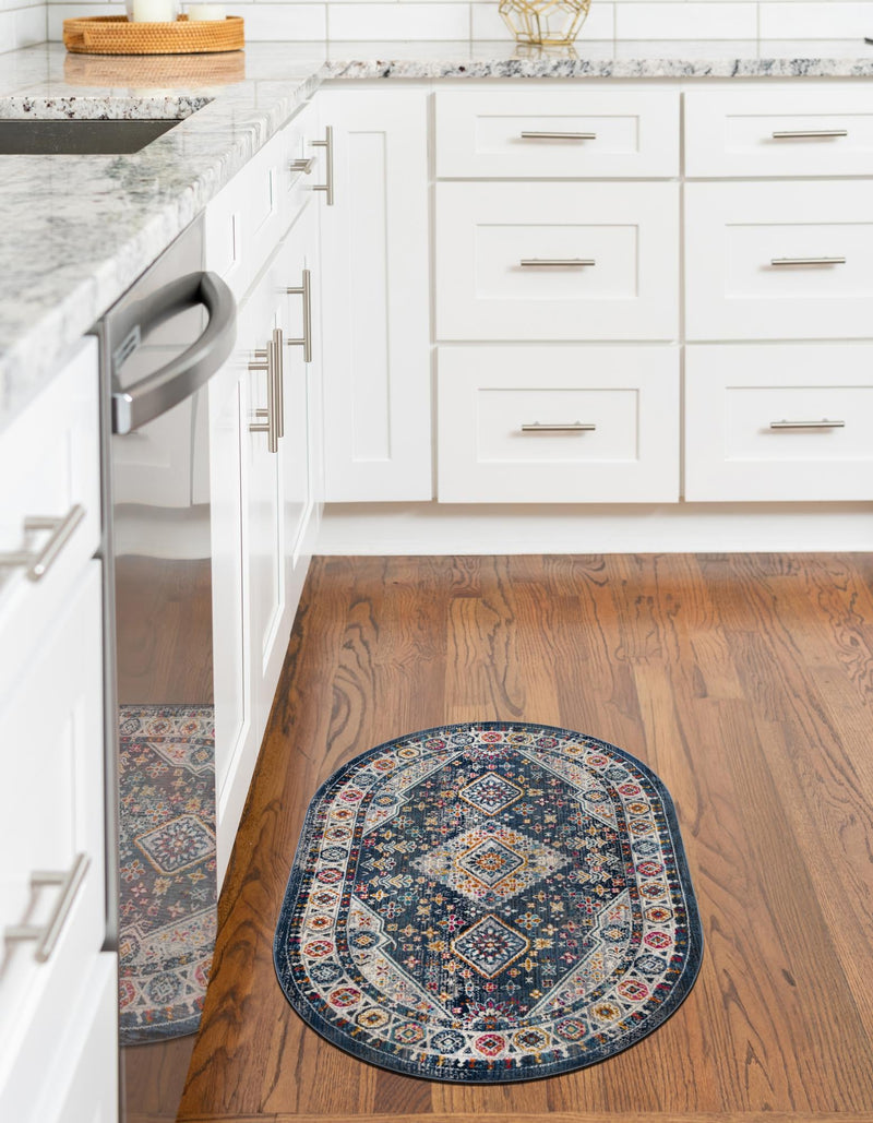 Prague Tapestry Collection Area Rug - Sumava Oval Blue lifestyle 70